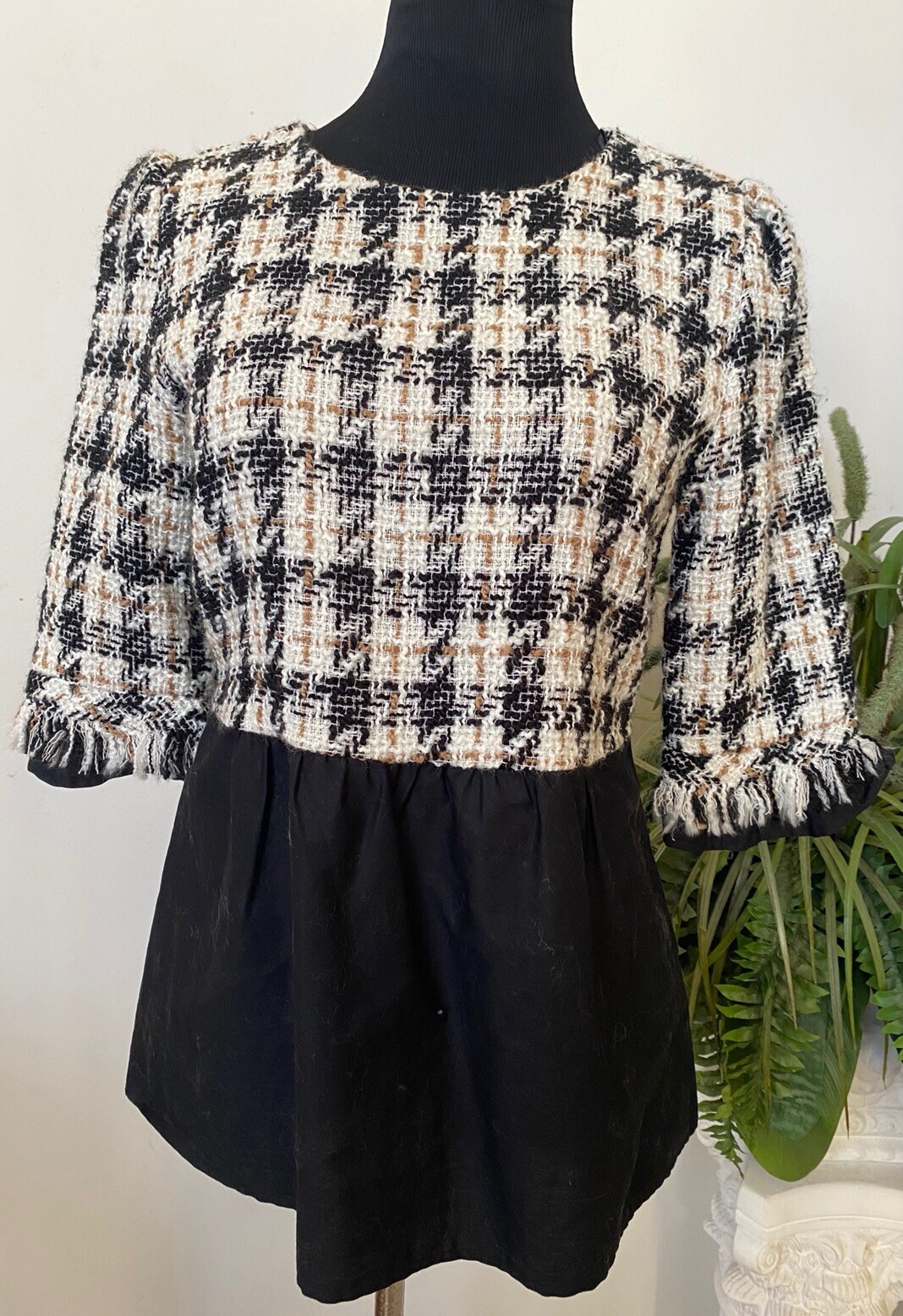 Zara Basic Women's Multicolor Houndstooth Tweed B… - image 1