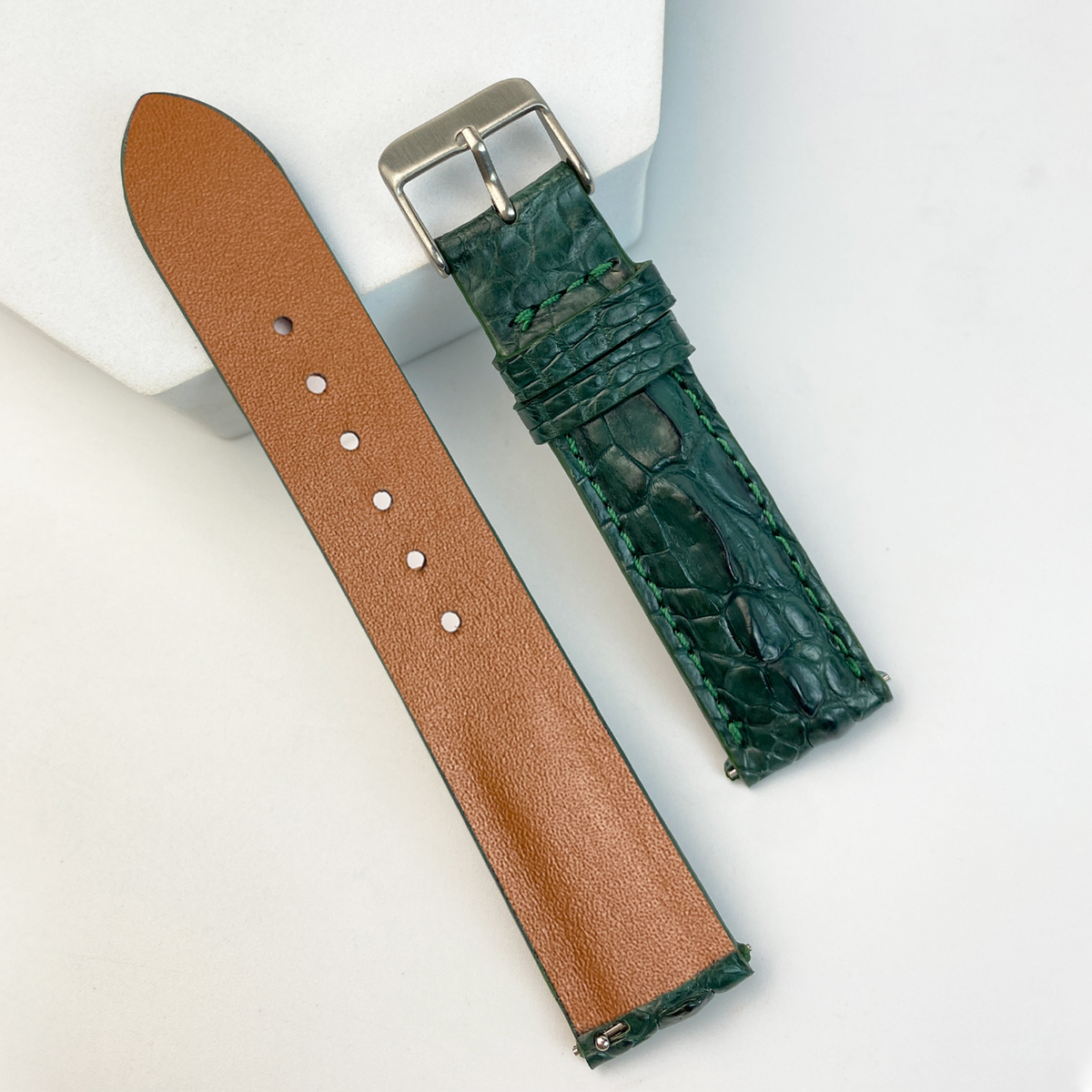 Bracelet De Montre En Cuir Véritable Vert Sauge - 20/18mm - Fait Main En Italie - Pour Omega, Rolex...