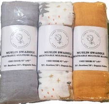 Muslin Swaddle Breathable Multiuse Blanket 3-Pack, animal  size 47x47