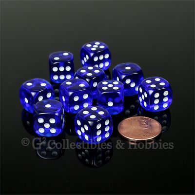 NEW 10 Transparent Dark Blue 12mm Rounded Edge D6 Dice Set D&D RPG Game MTG