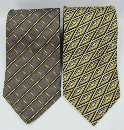 Roberto Villini 100% Silk Ties Hand Made Brown Gold Abstract Gorgeous Lot of 2 - Picture 2 of 16