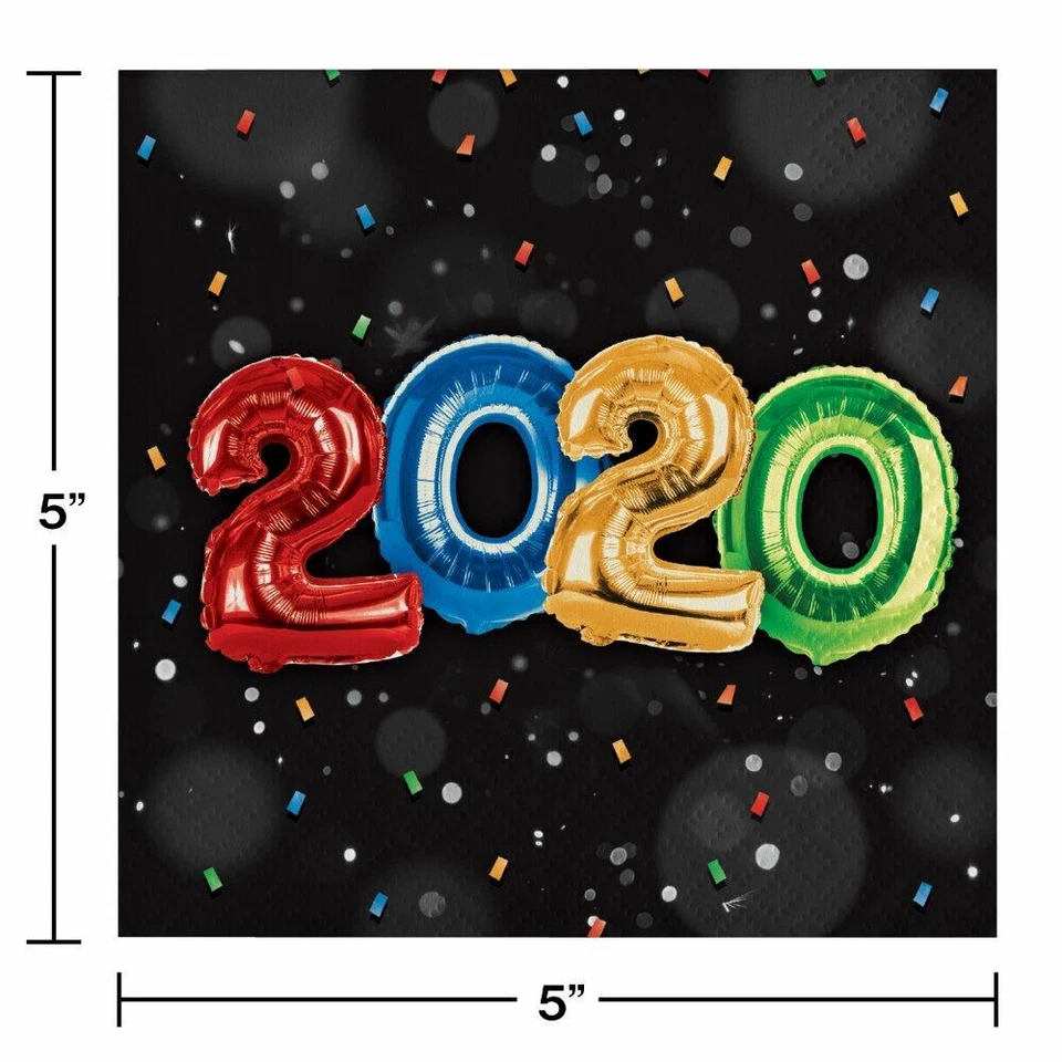 2020 New Years Eve Balloons 16 Ct Beverage Cocktail Napkins - Image 2 of 2