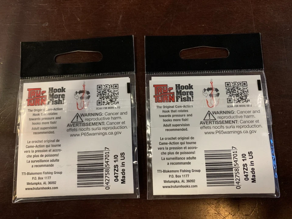 Bass Worm FISH HOOKS Size 1/0 7-pack Lot x2pks TruTurn 047ZS NEW! - Image 2 of 2