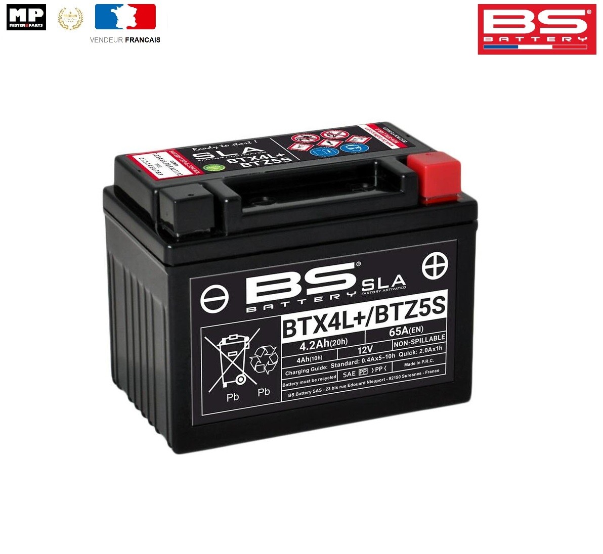 Batterie moto BS-Battery SLA prête à l'emploi BTZ5S 12V