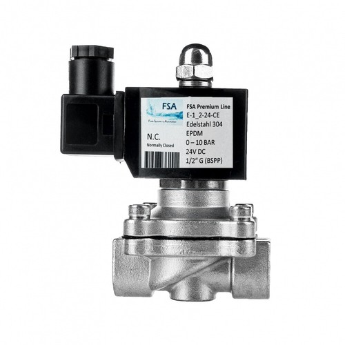 Válvula magnética FSA acero inoxidable 304 1/2" 24V DC 0-10 bar EPDM cerrado sin corriente - Imagen 2 de 7