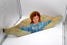 Vintage Handmade Angel Pediment Door Accent Hand Painted Oil On Wood Realistic