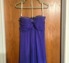 Davids Bridal Strapless Satin Dress with Seqin Beads in Lapis Purple Size 12.