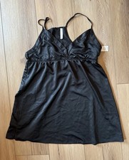 NWT -Women's Gilligan  O'malley Satin Chemise Nightgown Black Babydoll XL