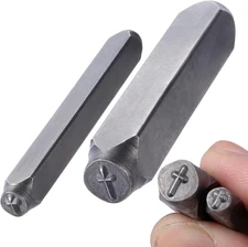 Alpinleux 2 Pcs Cross Metal Punch Stamp, Key Stamping Kit, Metal Stamping Tools