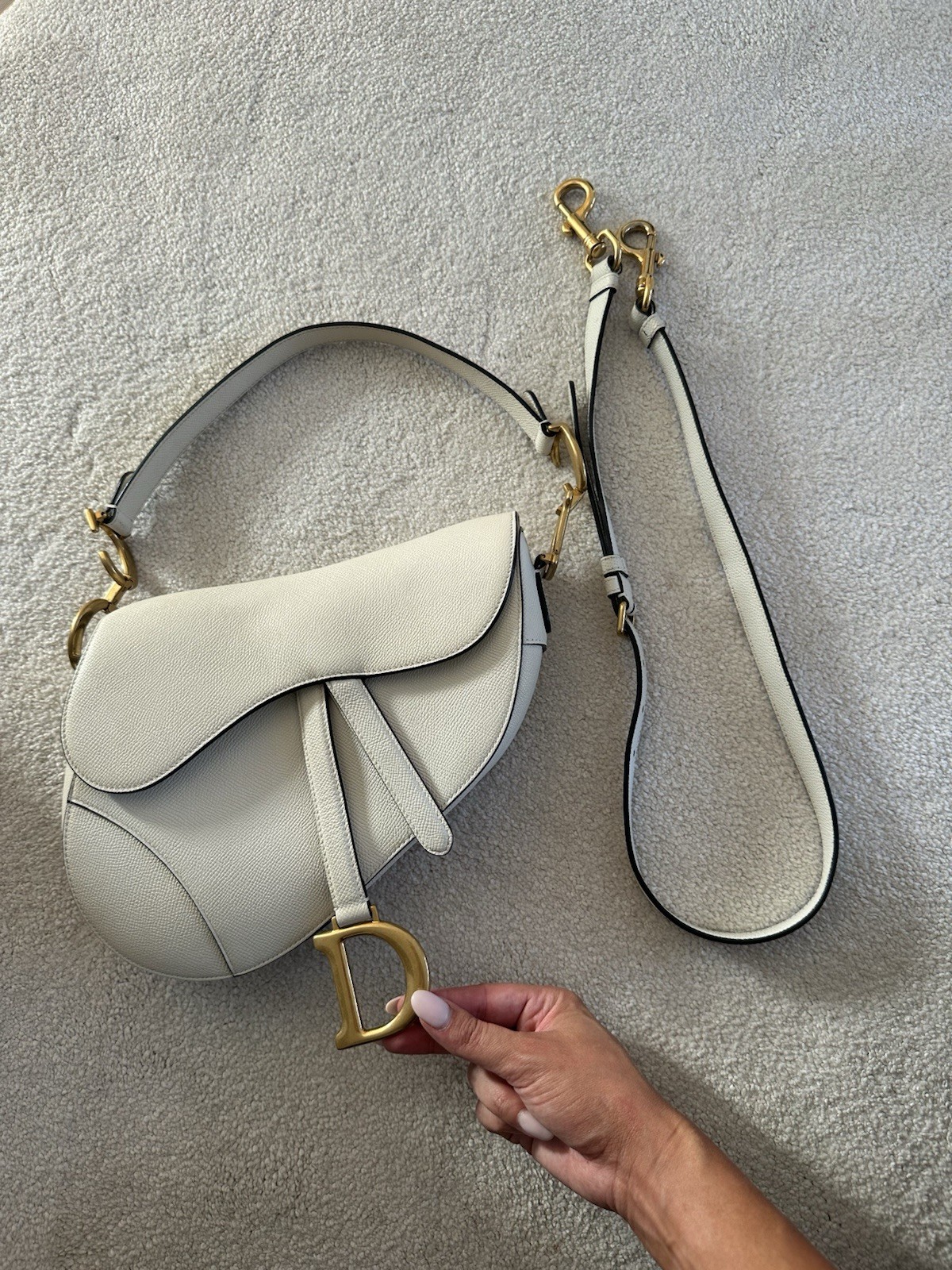 Dior Saddle Bag with Strap Golden Grained Calfskin, Size Medium