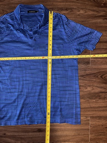 Bugatchi Polo Shirt Mens Medium Blue Black Striped Mercerized Cotton Pocket - Picture 5 of 6