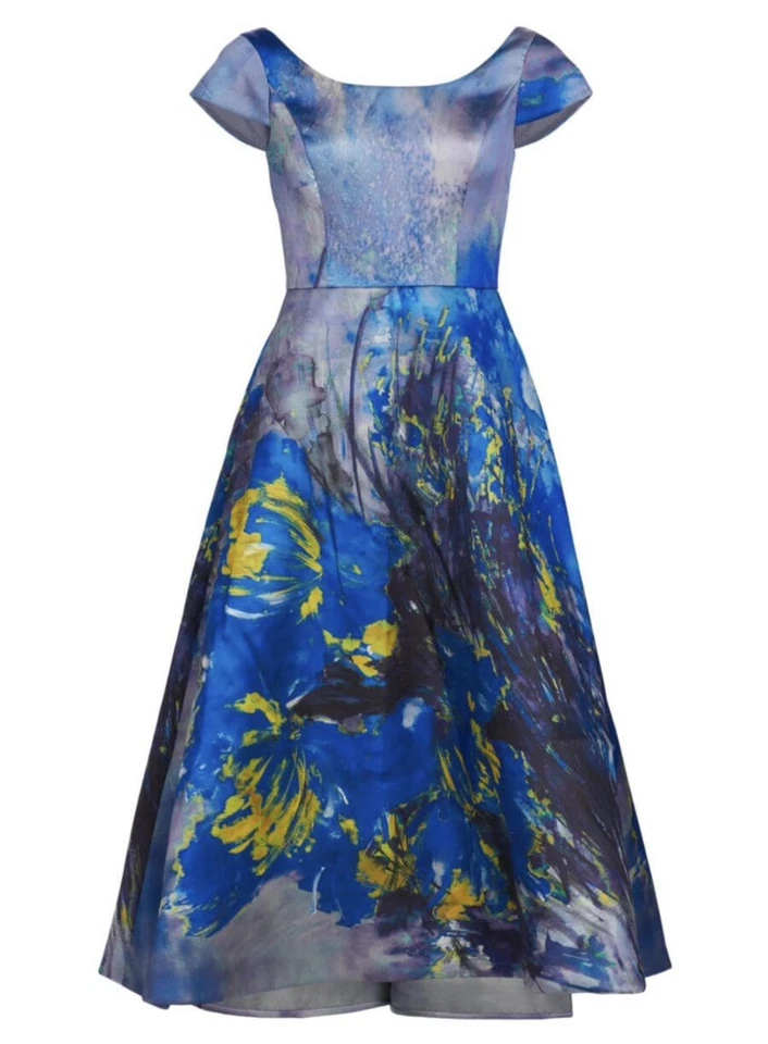 Vestido midi de satén floral abstracto AMSALE talla 6 precio de venta sugerido por el fabricante 1155 USD Foto 2 de 4