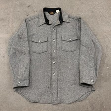 Vintage 70s Woolrich Shacket Men Large Gray Tweed Wool Button Up Pockets Hunting