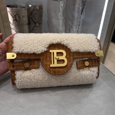 Balmain B-Buzz 23 Shearling Suede Leather Tri...