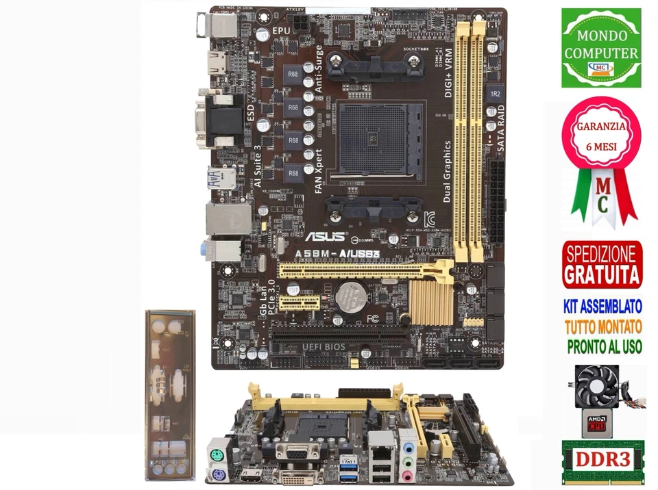 Mainboard Sockel FM2 ASUS A58M-A/USB3 + CPU AMD A10 6700 + RAM - Bild 1 von 1