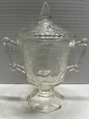 Vtg.Jeannette  Baltimore Pear  Lidded Glass Sugar Bowl Embossed Pear/Leaf Design