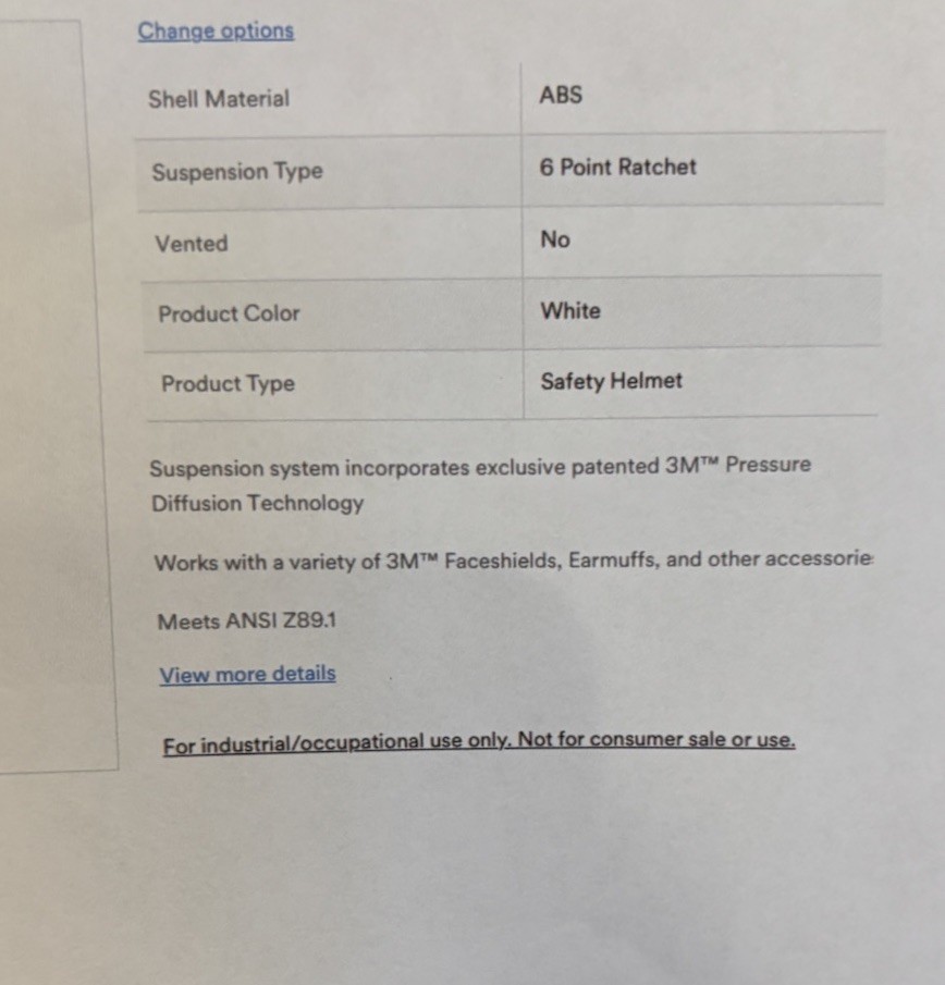 3M SecureFit Safety Helmet White X5001-ANSI Climbing Style Ratchet X5000 Size 50