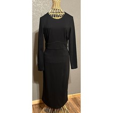 Boden Black Long Sleeve Midi Fitted Dress Elegant Business Casual 4 Long Stretch