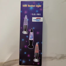 USB Rocket Glitter Lava Light LG-501 3 Color Changes Red Green Blue 7.5" NIB