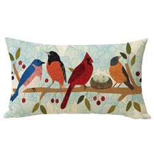 Spring Summer Birds Lumbar Decorative Throw Pillow Cover 12 x 20 Blue