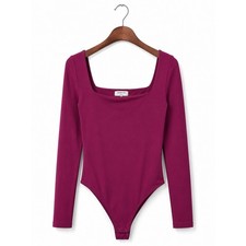 Babaton Square Neck Long Sleeve Bodysuit Berry Purple Contour Size S