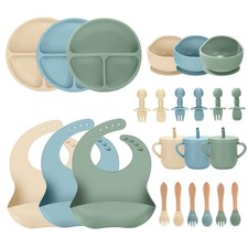 24 PCS Silicone Baby Feeding Set, Baby Led Weaning Supplies Includes Suction ...
