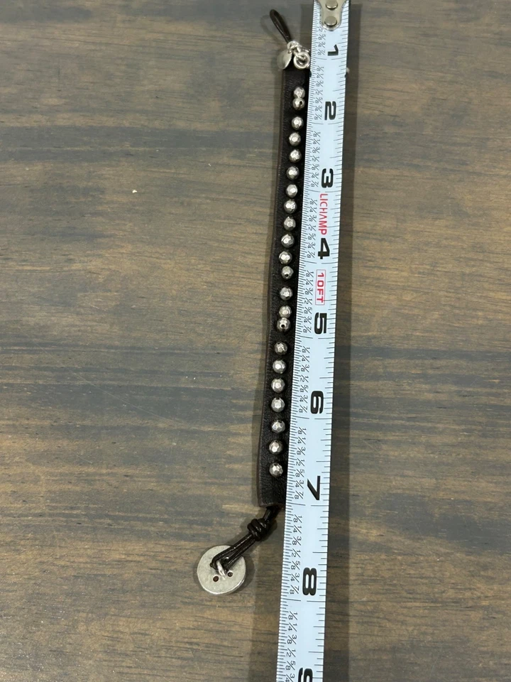 Fossil Dark Brown Leather Bracelet Charms Key Beads 7" - Image 4 of 4