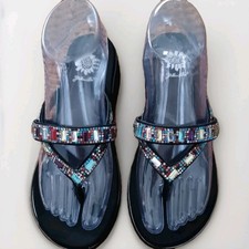 Yellow Box Flip Flops Women Size 7M Alana Multi 2" Heel Black Colored Jewels EUC