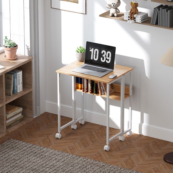 Homcom Schreibtisch Klappbar Kleiner 63 Cm Klappschreibtisch Mit Rollen Natur-image