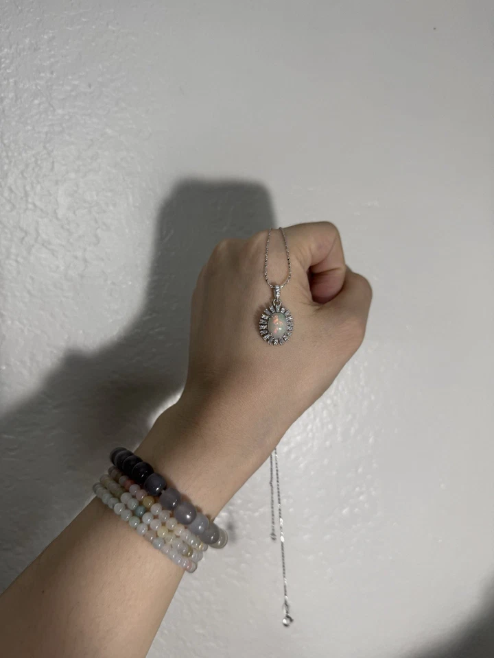 African Opal Pendant Necklace 925 Sterling Silver, Fire Opal, Silver Chain - Image 4 of 4