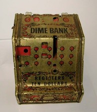 Vintage 1950's J. Chein Co. Tin Litho Dime Bank Cash Coin Registers Ten Dollars