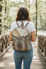 Myra Southwestern Backpack Purse Native Aztec Blanket Leather Cotton Calf Hair