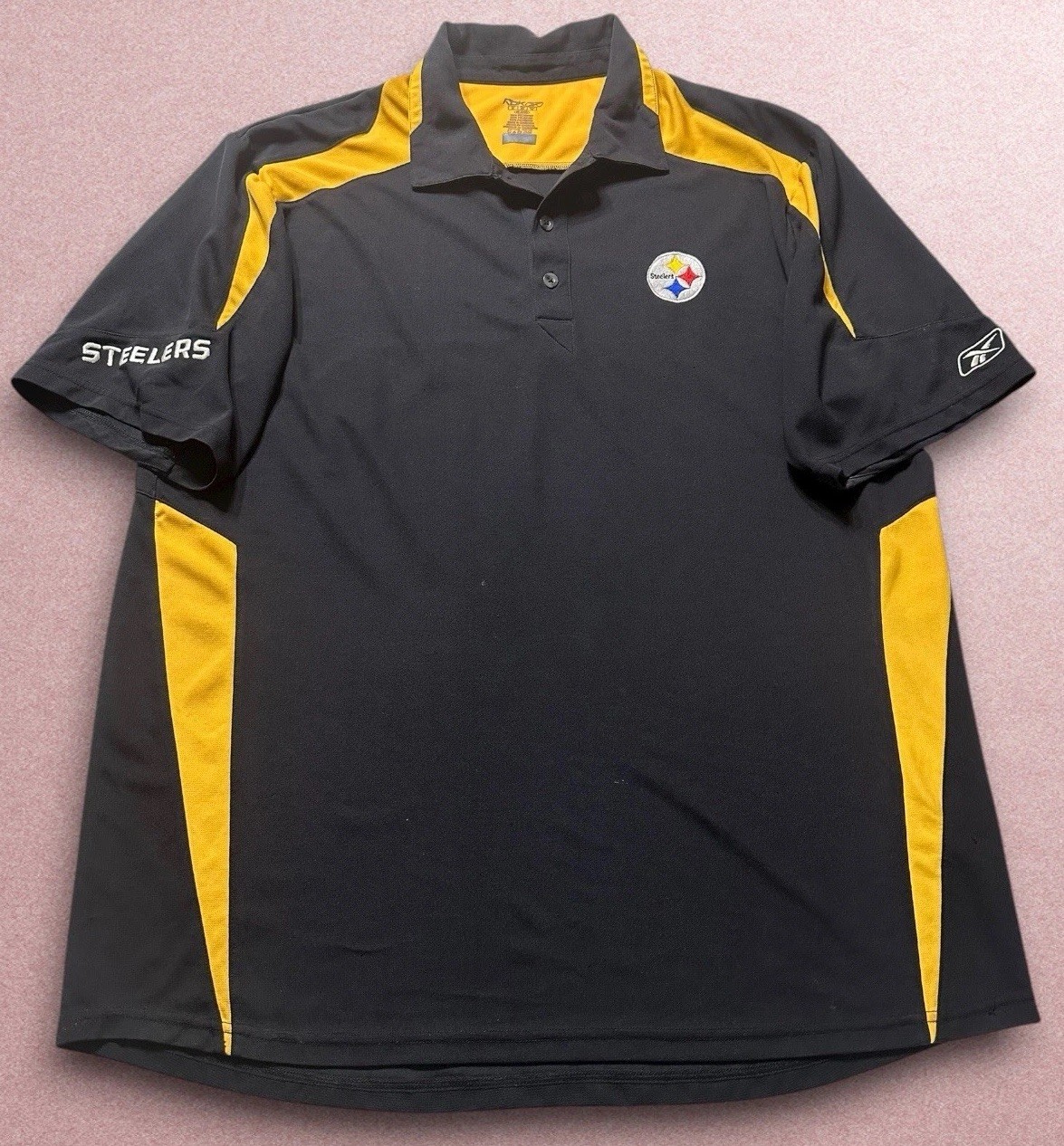 Vtg Pittsburgh Steelers polo shirt men’s XL black yellow short sleeve reebok NFL