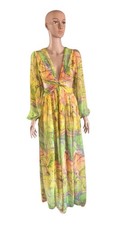 Colorful Bohemian Long Maxi Dress with V-Neck and Long Sleeves