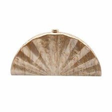 Women Fan Shell Acrylic Clutch Purse Marble Evening Bag Unique Handbag Brown