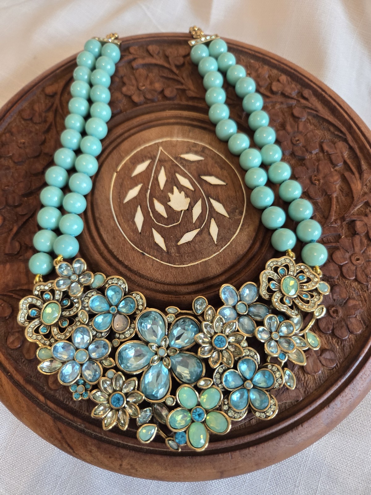 Heidi Daus Glorious Garden Flower Show Blue Crystal Statement Necklace