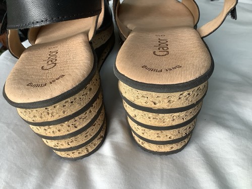 Sandalias de cuña Gabor de cuero negro para dama talla 9,5 nuevas - Imagen 3 de 9