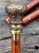 Antique Brass Victorian Handle Wooden Vintage Style Walking Stick Cane Designer