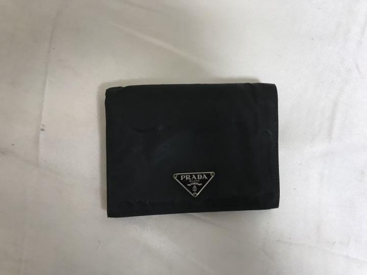 PRADA Saffiano Leather Nylon Bifold Wallet in Black
