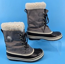 Sorel Carnival Womens Snow Boots Sz 8 Gray Black Canvas Rubber Waterproof Winter