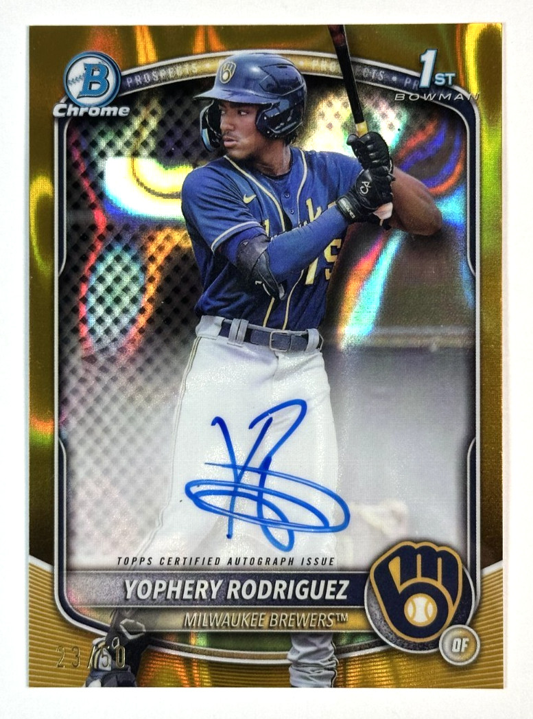 2025 Bowman Chrome Yophery Rodriguez Gold Lava Refractor Auto /50 1st Brewers
