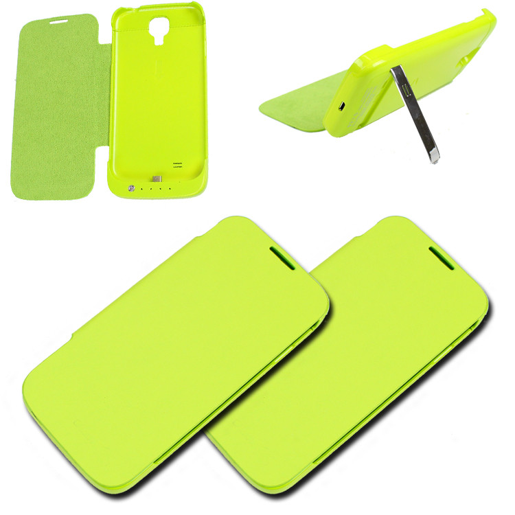 2X 3500MAH BACKUP BATTERY CHARGER POWER FLIP CASES COVER GREEN GALAXY S4