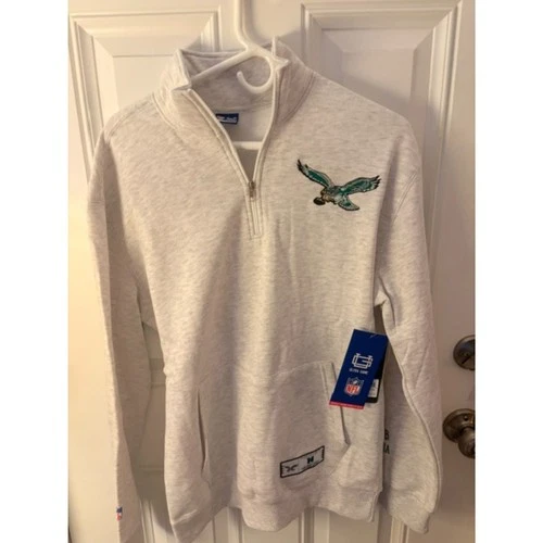 Men's Antigua Oatmeal Philadelphia Eagles Throwback Fortune Quarter-Zip - product listing photo