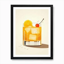 Mid Century Modern Whiskey Sour Flo Framed Wall Art Poster Canvas Print Picture