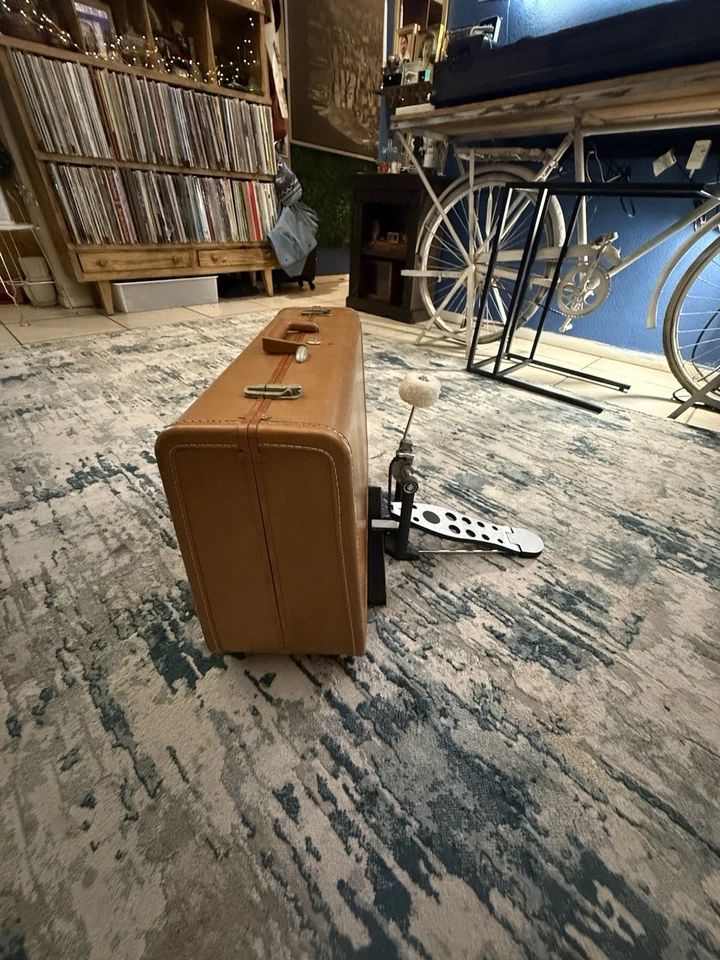 Vintage Leather Suitcase Bass Drum Portable Kick Drum - Image 2 of 4