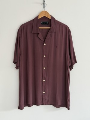 Allsaints ''Venedig'' Kurzarmhemd uni weinrot plumb Ramskull XL /relaxed