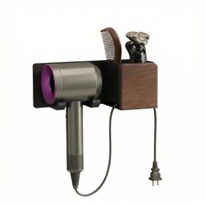 Hair Dryer Holder Wall Mounted, Stainless Steel Wooden Blow Dryer Holder,Ha...