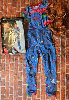 Spirit Halloween Kids Chucky Costume Girls Medium 8 10 Good Guys Jumpsuit Wig