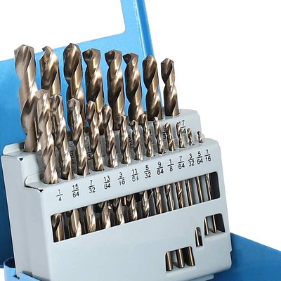 Cobalt Drill Bit Set- 21Pcs M35 High Speed Steel Twist Jobber Length for Hard...