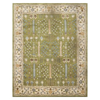 Multi Size Green Hand Tufted Arts & Crafts Traditional Wool Area Rug